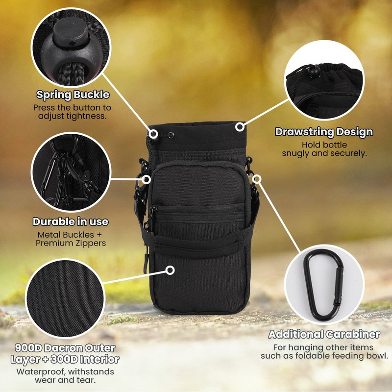 Nuovoware Water Bottle Carrier, 40oz Bottle Carrier Sports Water Bottle Holder with Adjustable Shoulder Strap, 2 Pockets Flask Sling Bag Drawstring Pouch for Climbing Hiking, Purple Starry Sky