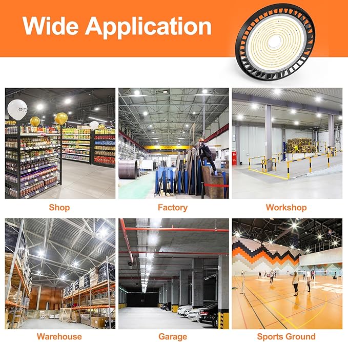 4Pack LED High Bay Lights, Super Bright 150W UFO High Bay LED Shop Lights, 22500LM 5000K, 0-10V Dimmable, 5' Cable Plug, IP65 Waterproof, ETL Listed Plug & Play Lighting for Factory Warehouse