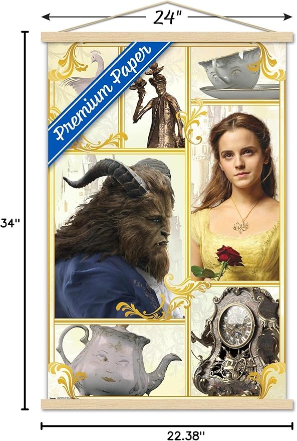 Trends International Disney Beauty And The Beast - Group Wall Poster, 22.375" x 34", Premium Print and Beechwood Hanger Bundle