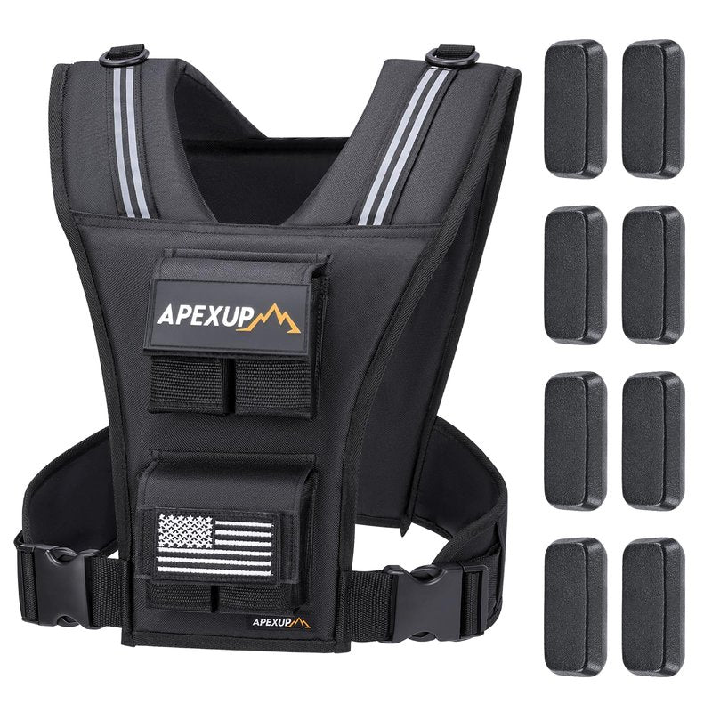APEXUP Adjustable Weighted Vest Men 20lbs/30lbs/40lbs Weights with Reflective Stripe, Weight Vest Woman Workout Vest for Strength Training Running Walking (20 lbs, Black)