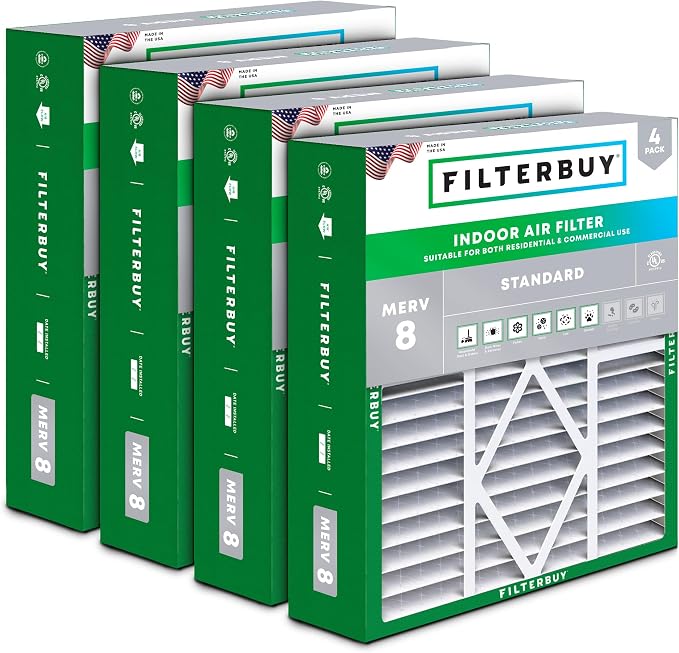 Filterbuy 20x25x5 Air Filter MERV 8 Essential Dust & Allergy Defense, Pleated