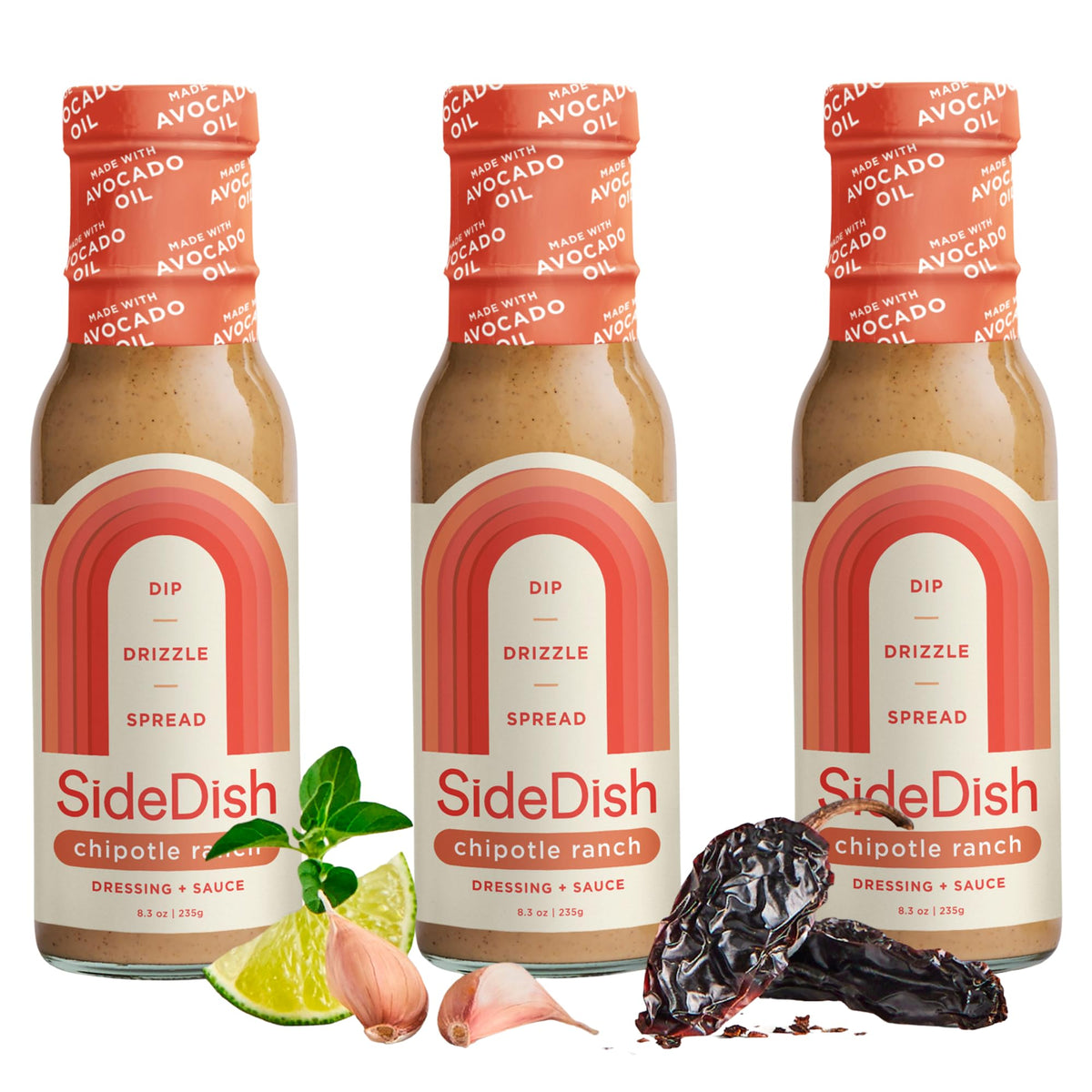 SideDish Miso Caesar Dressing (Pack of 3) – Seed Oil Free Salad Dressing Made w/Avocado Oil – Refined Sugar Free, Dairy & Gluten Free Dip & Marinade – Paleo Honey Mustard Dressing for Dips, Sauces