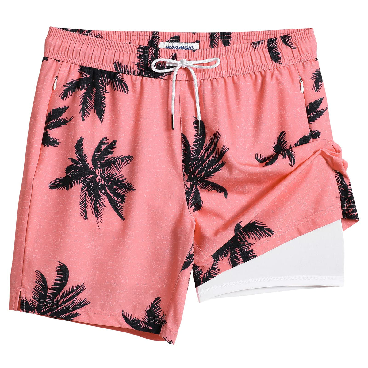 maamgic Swim Trunks Men 2 in 1 Mens Bathing Suit 7 Inch Quick Dry Mens Swimming Trunks with Zipper Pockets