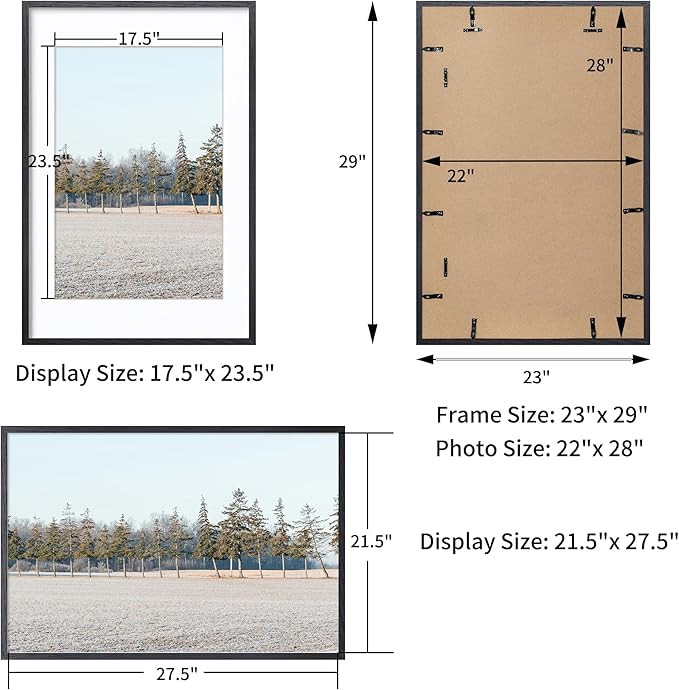 Axeman 22x28 Picture Frame with Mat for 18x24, Solid Oak Wood Poster Frame with Tempered Glass, Wooden 22''x28'' Minimalist Photo Frame Puzzle Frame with Free Wall Hooks, Set of 2, Black