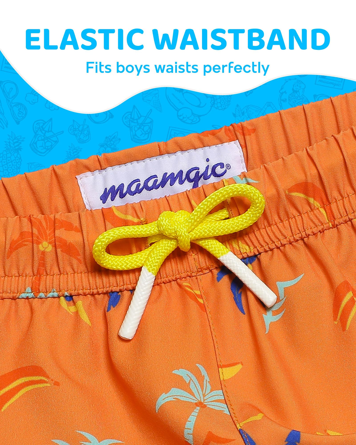 maamgic Boys Swim Trunks with Compression Liner 4-Way Stretch Quick Dry Swim Shorts Swimming Trunks Toddler Boy Coconut Orange 3T