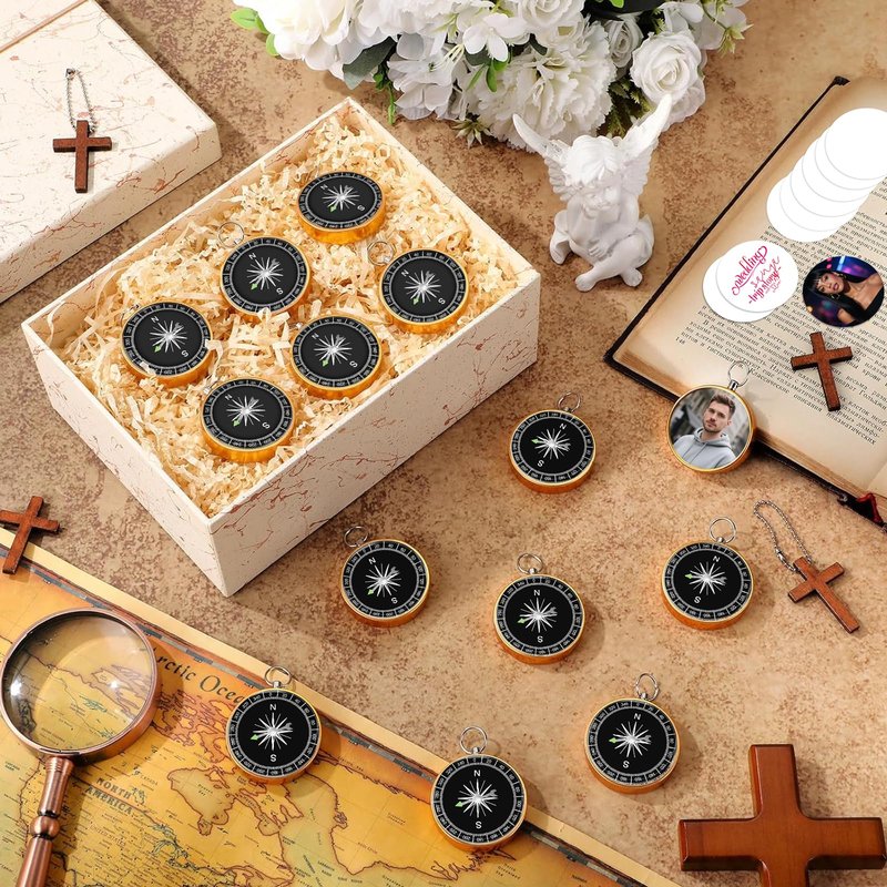 12 Pcs Sublimation Mini Compass, Mini Christian Compass for Vintage Gifts Religious Gifts for Men Graduation Weddings