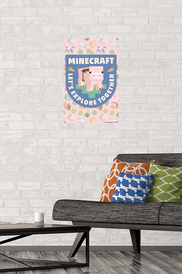 Trends International Minecraft - Let's Explore Together Wall Poster, 22.4L x 14.7W, Premium Unframed Version