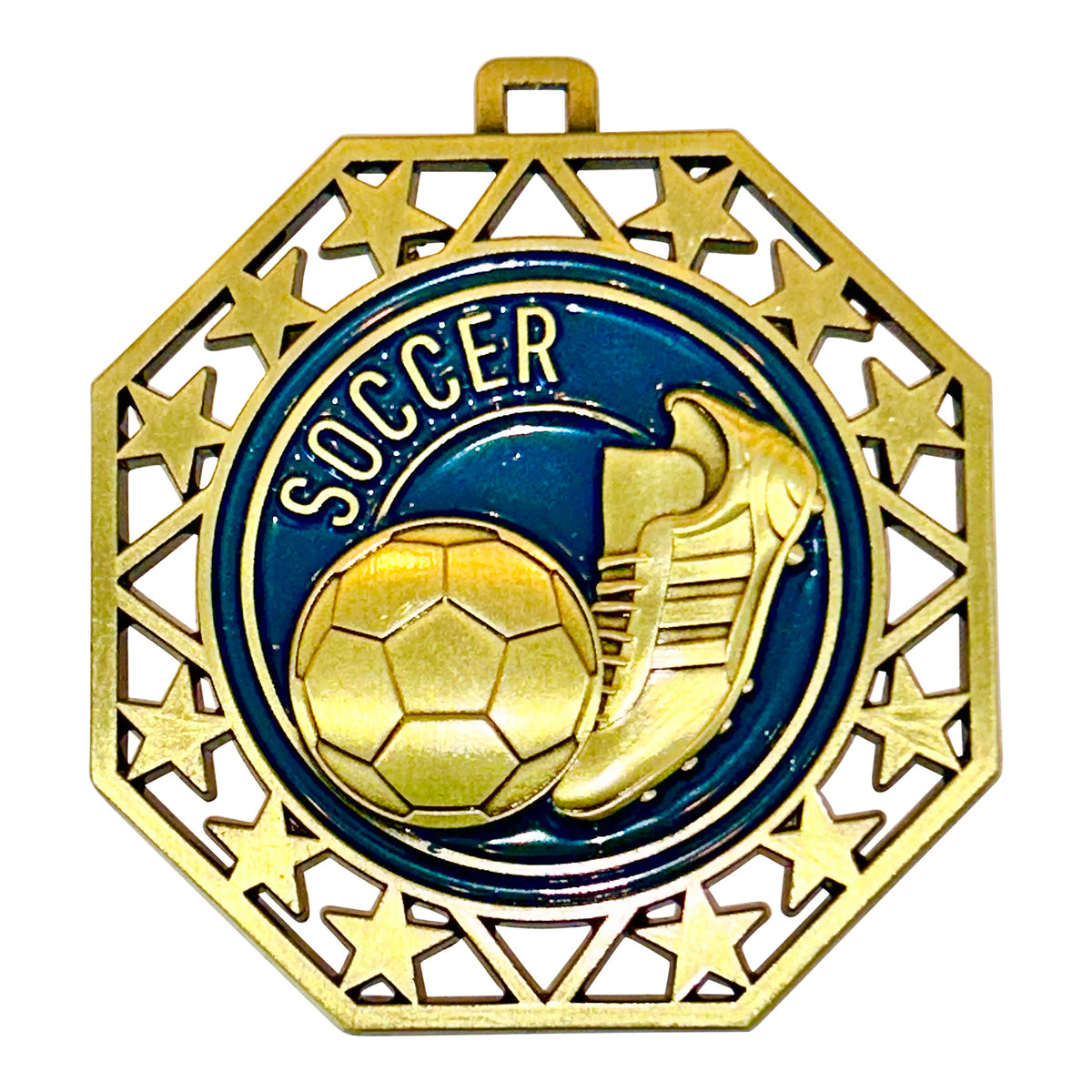 Express Medals Soccer Gold Medals Trophy Award with Neck Ribbons EMDC214Soccer - (Pack of 10)