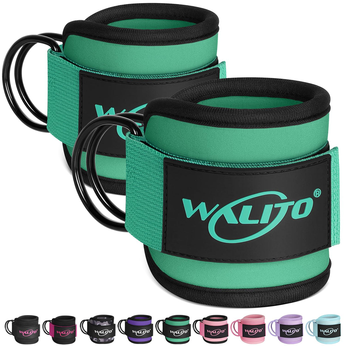 WALITO Gym Ankle Straps for Cable Machines Women & Men - Glute Kickback Ankle Cuff, Adjustable Cable Machine Accessories for Leg Extensions, Hip Abductors & Lower Body Workouts (Pair- Green)