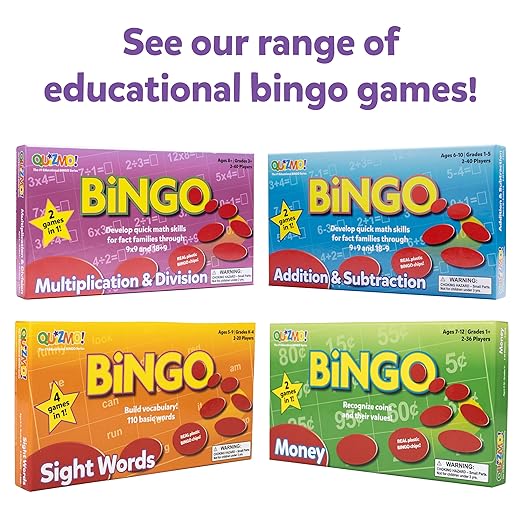QUIZMO Multiplication & Division - Bingo Style Math Game - 2 Game Modes for Ages 8+ - Teach Basic Mathematics