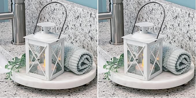 Kate Aspen Rustic Shelf Decor Luminous Vintage Tea Light Votive Candle Holders Metal Mini Decorative Lantern, Distressed White (Pack of 2)
