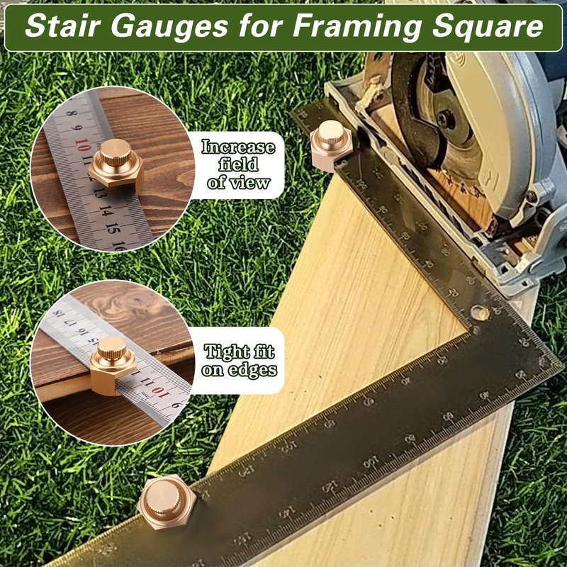 Ceoighe 4 Pack Stair/Square Gauge Set for Framing Square, Stair Stringer Layout Tool for Circular Saw, Carpentry Squares and Rafter Layout, Aluminum Alloy Stair Gauge Tool(Gold)