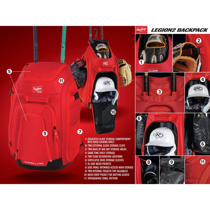 Rawlings | LEGION 2.0 Player's Backpack | Baseball/Softball | BLACK