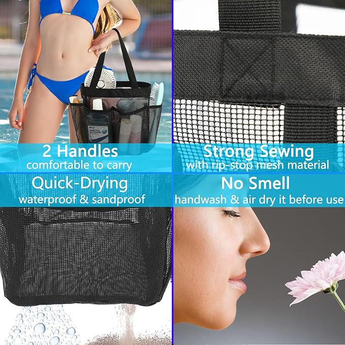 Mesh Shower Caddy Portable for College Dorm Room Essentials, 8-Pocket Large Shower Basket Tote Bag with 2 Handles for Toiletry, Bathroom, Beach, Camp, Gym