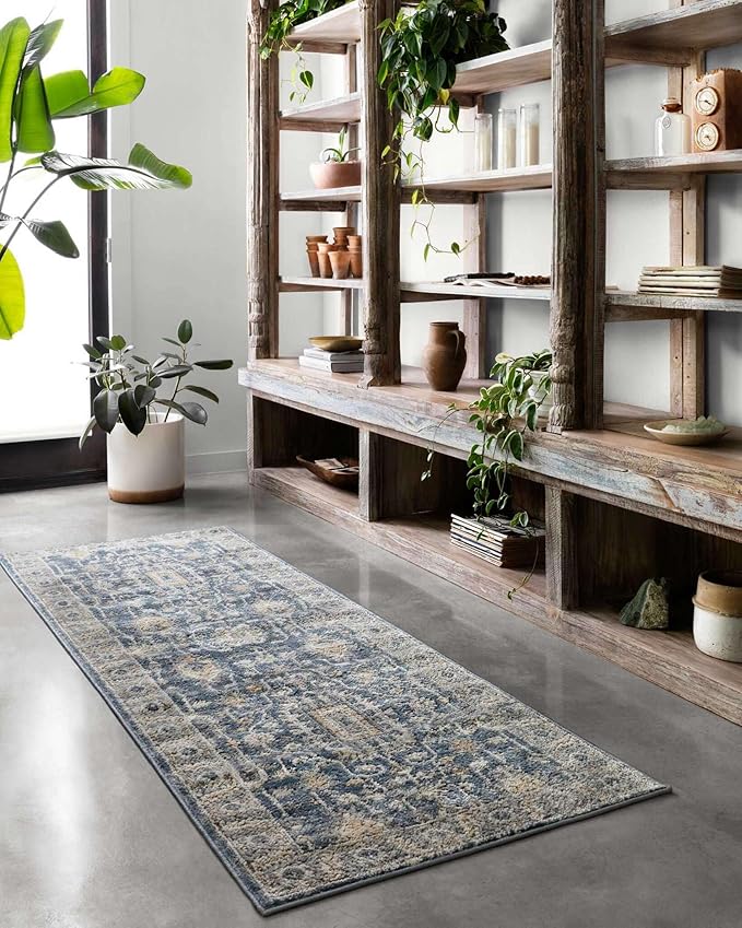 Loloi Teagan Collection TEA-03 Denim/Pebble 6'-7" x 9'-2" Area Rug, Large, Soft Neutral Rug, High-Traffic for Living Room, Bedroom, Home Office, Dining Area