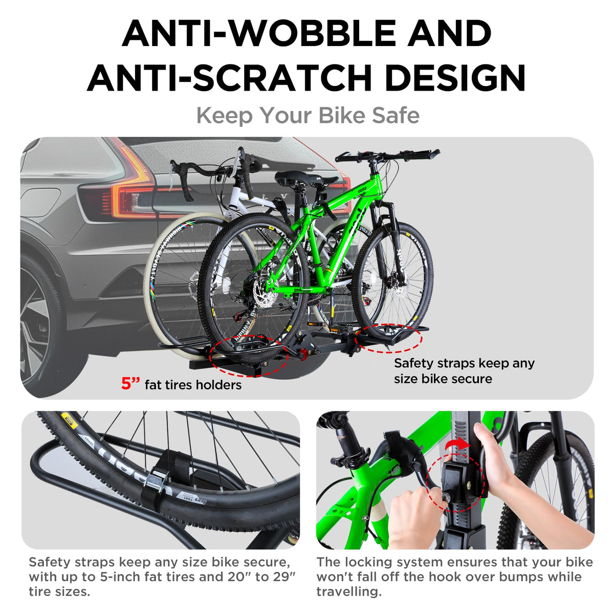 Rockland Foldable 2-Bike Rack with Lock, 200 lbs Capacity, Hitch Mount Bike Rack, Fits up to 5" Fat Tire Width and 50" Wheelbase, Bike Carrier Rack for 2" Receiver for Cars SUVs Vans RVs