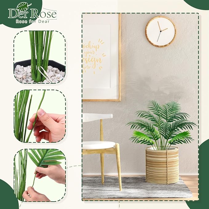 Der Rose 28'' Artificial Plants Large Fake Palm Tree Tall Fake Plants Indoor for Living Room Porch Balcony Patio Decor Outdoor (Black Pot)