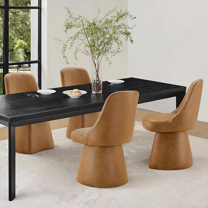 Swivel Dining Chairs Set of 2, Upholstered Mid Century Modern Deskchair with High Back, Faux Leather Kitchen Chairs for Dining Room, Bedroom, Dressing Room, Brown