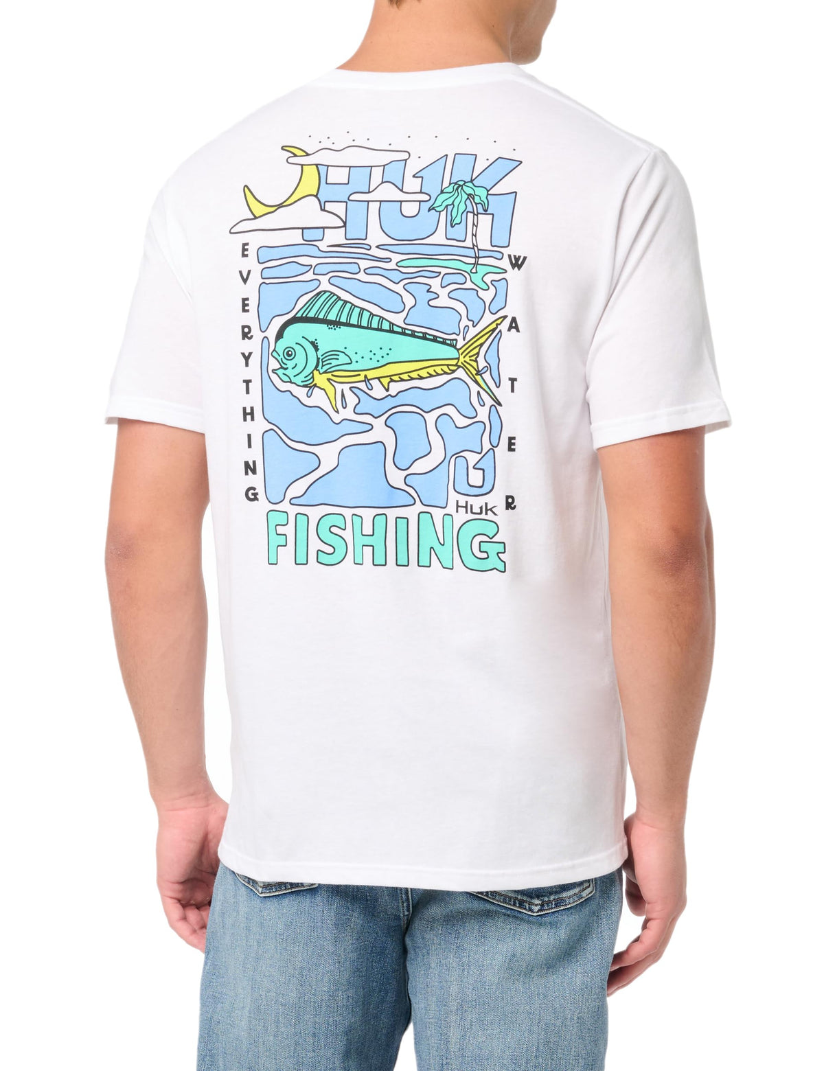 HUK Mens Fishing Graphic Tee, Performance Short Sleeve, Quick-Dry, Dolphin Dreams - White, Small