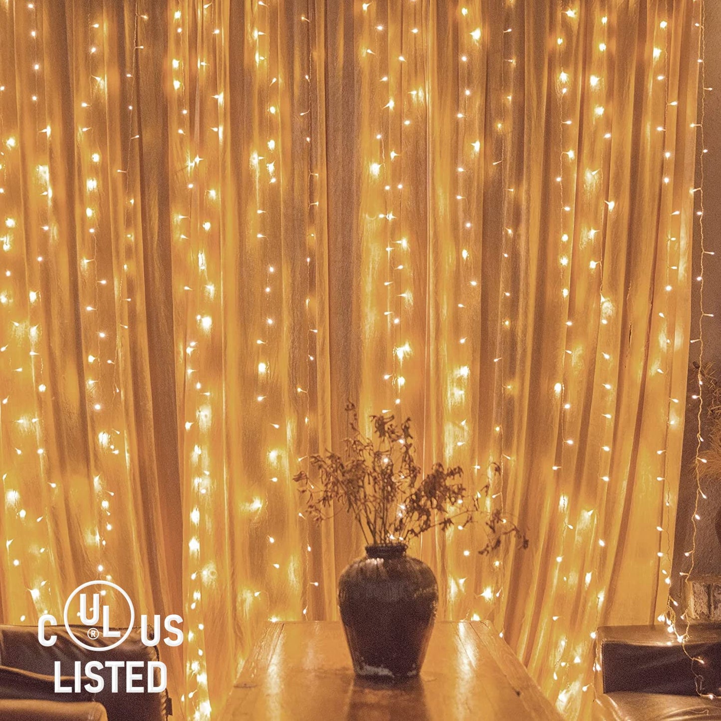 Twinkle Star 300 LED Window Curtain String Light Wedding Party Home Garden Bedroom Outdoor Indoor Wall Decorations, Warm White