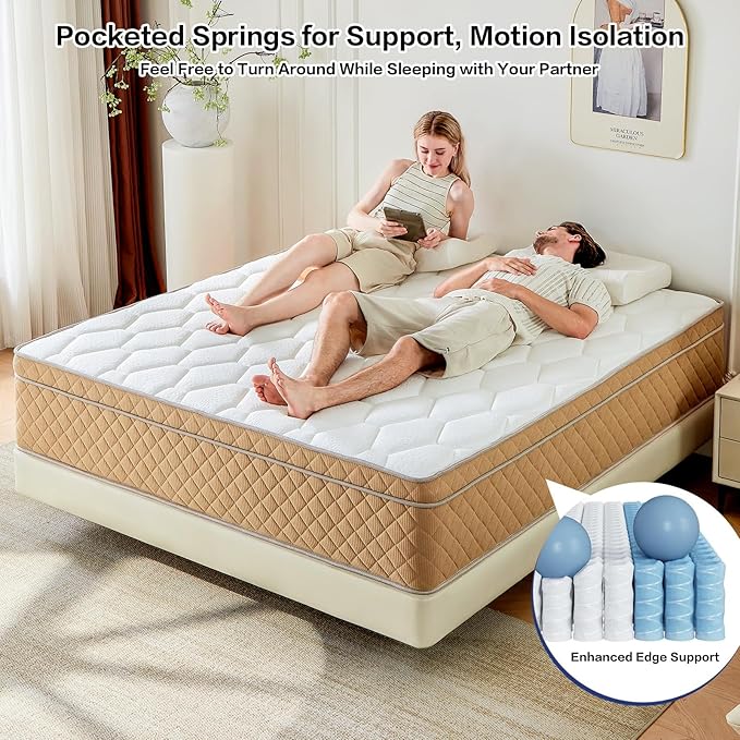 Full Mattress, 12 inch Memory Foam Mattress Medium Firm Mattress, Fiberglass Free, CertiPUR-US Certified Safe Materials, 7 Zon Pocket Springs, Mattress in a Box