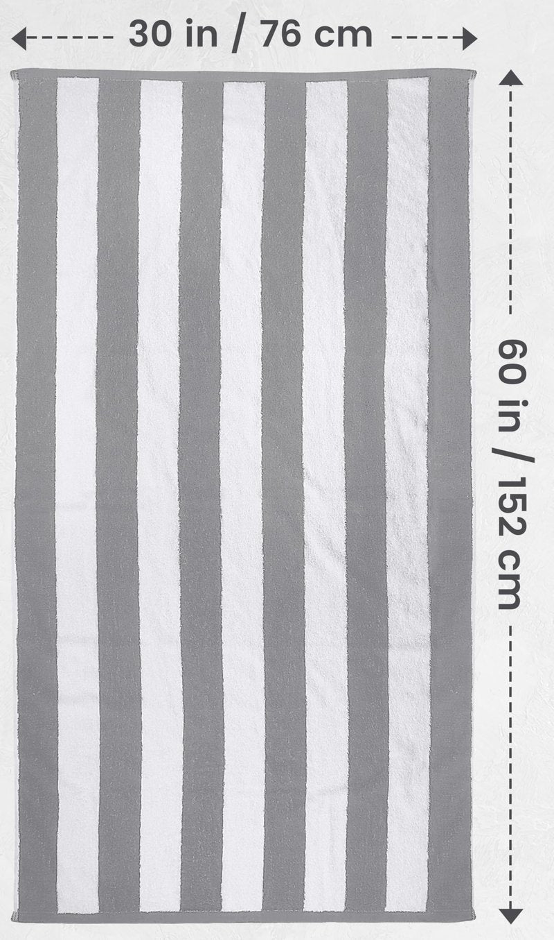 Utopia Towels Pack of 4 Cabana Beach Towels, Oversized 30 x 60 Inches Cotton Beach Towel Set, Smooth Ring Spun Texture for Pool and Swim Days, Modern Striped Design Bath Towels, Grey