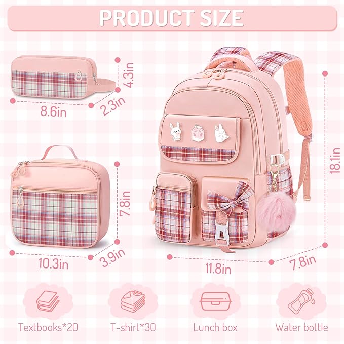 School Backpacks for Girl - 5PCS Cute Girls Backpack with Lunch Box Set for Kids Teens Elementary Middle School,18" Large Capacity Bookbag with Multiple Pockets,Perfect for Travel and School