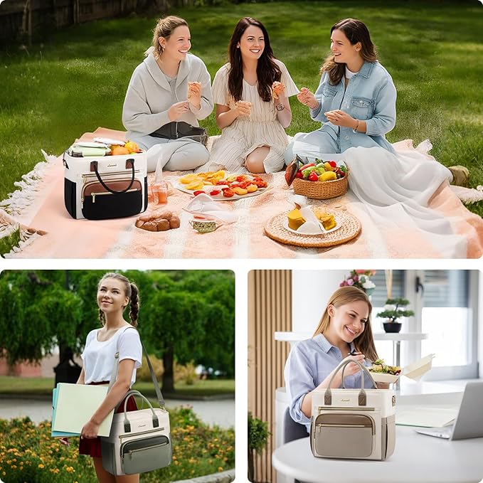 LOVEVOOK Insulated Lunch Bag Women,Wide Opening Adult Lunch Box Women,Leakproof Cooler Bag for Work Picnic Beach Family College,Lunch Teacher Tote Bag with Adjustable Shoulder Strap and Cup Holder