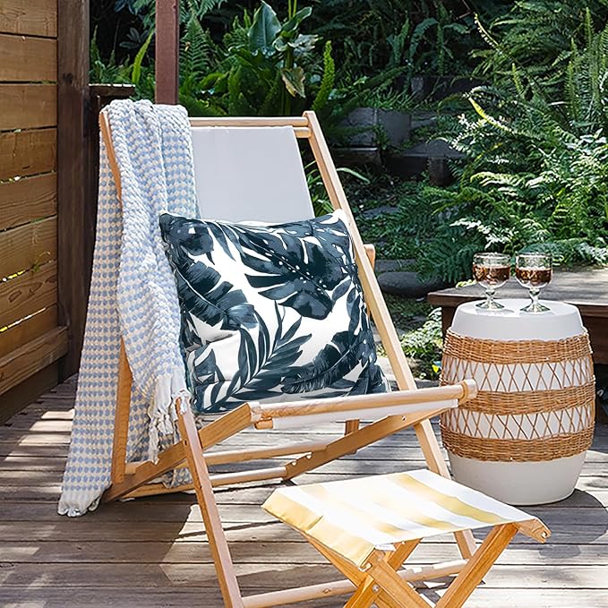 Outdoor Pillows for Patio Furniture 20x20 inch, Square Outdoor Throw Pillows with Inserts, Decorative Patio Pillows for Garden Couch Home Sofa Office Chair, Pack of 2, Palm Blue