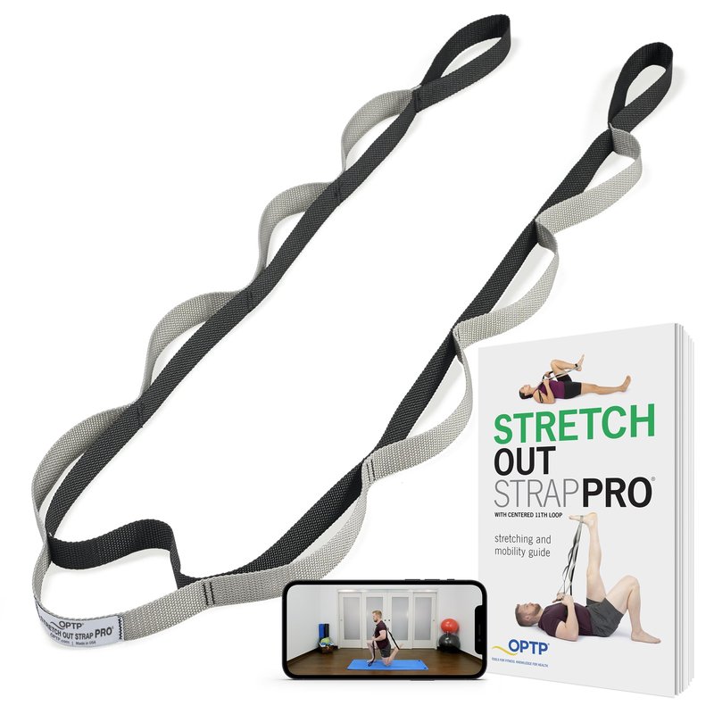 OPTP Stretch Out Strap Pro with Stretching Exercise Book, 11 Loop Stretching Strap for Yoga and Pilates, Physical Therapy Strap for Leg and Knee Recovery. Made in the USA
