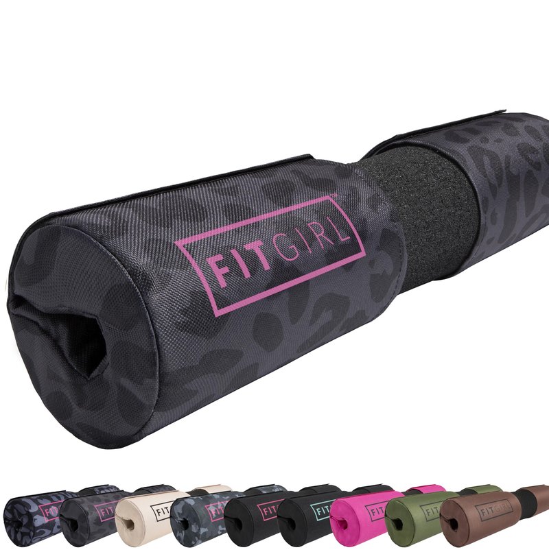 FITGIRL - Squat Pad and Hip Thrust Pad for Leg Day, Barbell Pad Stays in Place Secure, Thick Cushion for Comfortable Squats Lunges Glute Bridges, Olympic Bar and Smith Machine (Deluxe Black Leopard)
