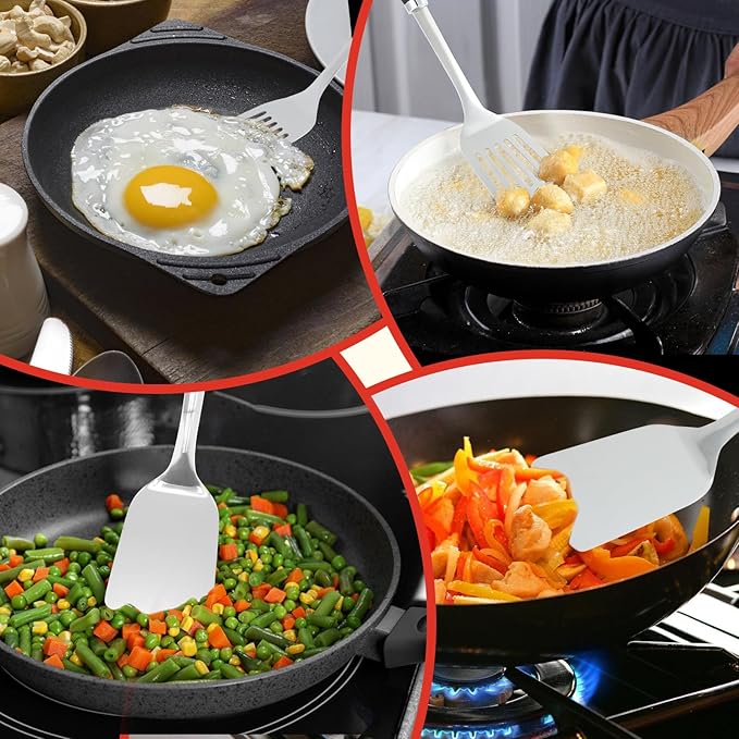 2 Pcs Stainless Steel Spatulas Set,14.9 Silver Slotted Turner, Solid Turner, Kitchen Cooking Utensils Set, High Heat Resistant, Grilling Frying Serving Food, Easy to Clean