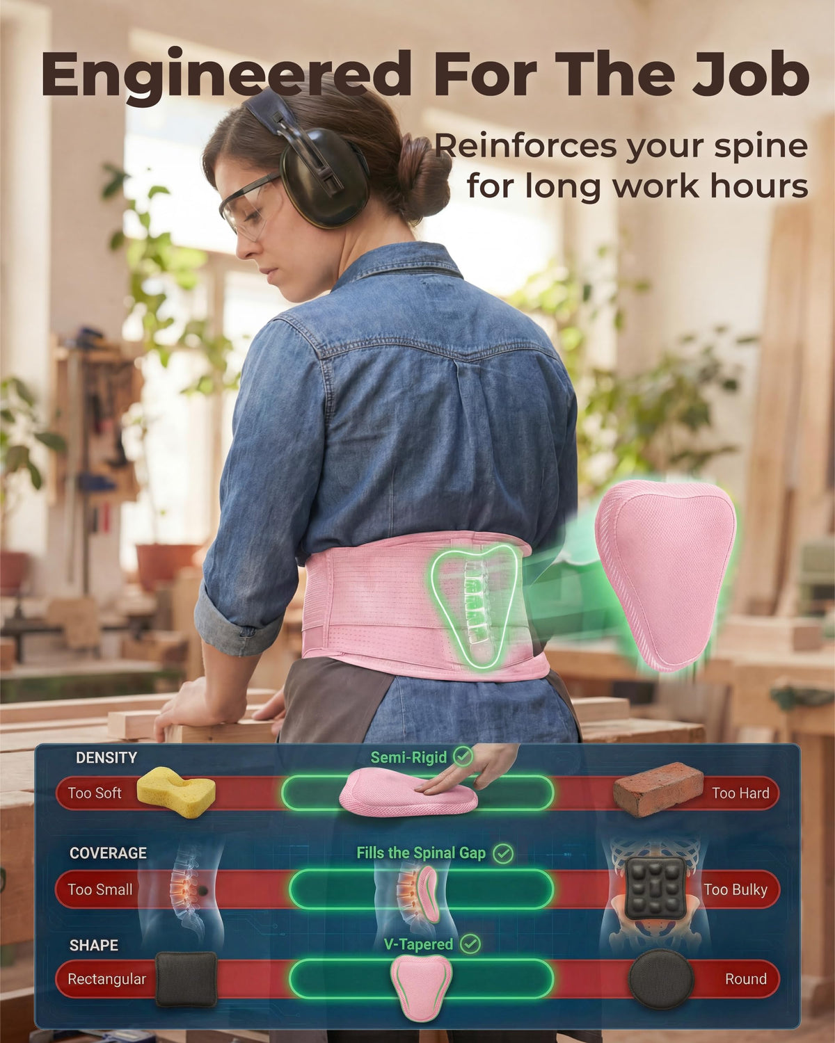 Sparthos Back Support Belt - Immediate Relief from Back Pain - Breathable With Lumbar Pad - Lower Backbrace For Home & Lifting At Work - For Men & Women - Fits 31–38″ Waist (Pink-S, Check Sizing)