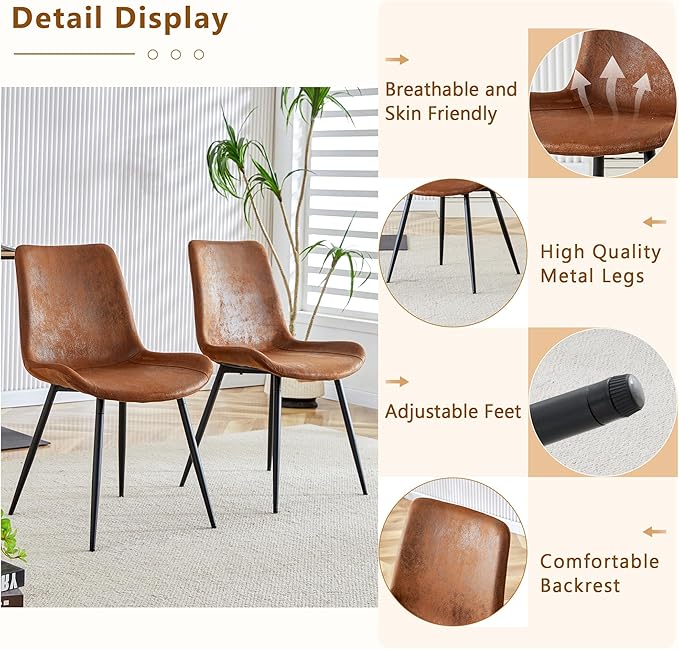 Round Dining Table Set for 6,45'' Farmhouse Dining Room Table Set for 6 with Suede Chairs,1" Thick Wood Pattern Tabletop with Conical Base,7 Pieces Kitchen Table Set for Dining Room,Apartment