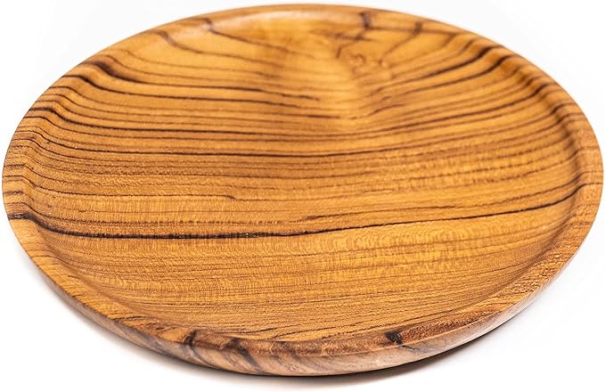 Rainforest Bowls Set of 2 8" Round Javanese Teak Wood Plates- Perfect for Everyday Use- Hot & Cold Friendly, Ultra-Durable, Premium Wooden Plates- Handcrafted by Indonesian Artisans