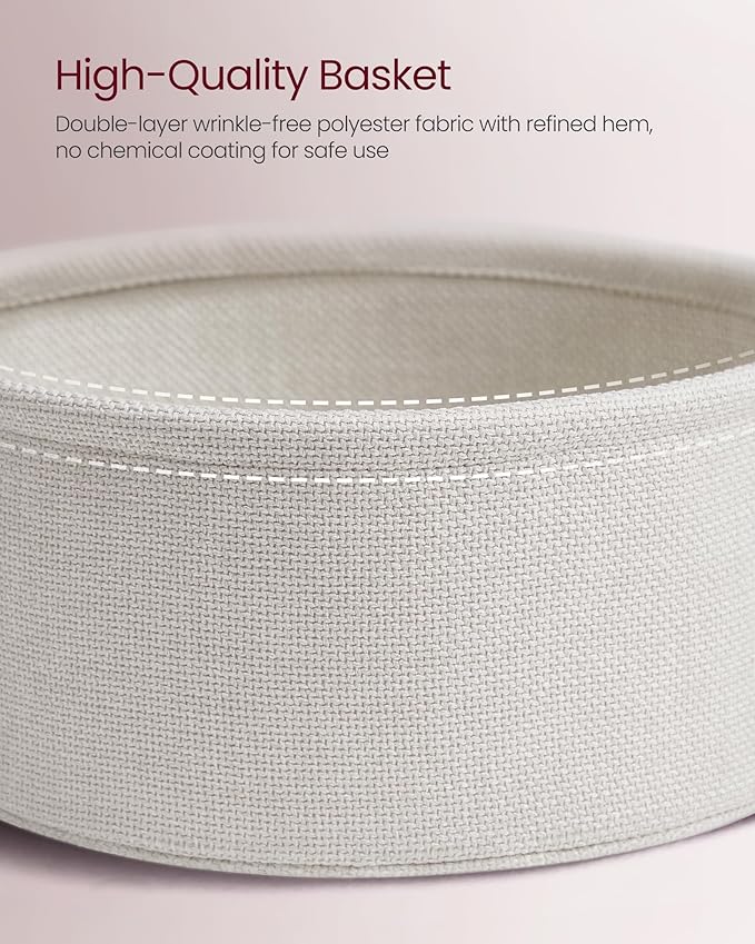 VASAGLE LILEA Collection - Side Table with Charging Station, Round End Table with Fabric Basket, Nightstand with USB Ports, for Living Room, Bedroom, Modern, Jelly Pink and Cream White ULET228R01
