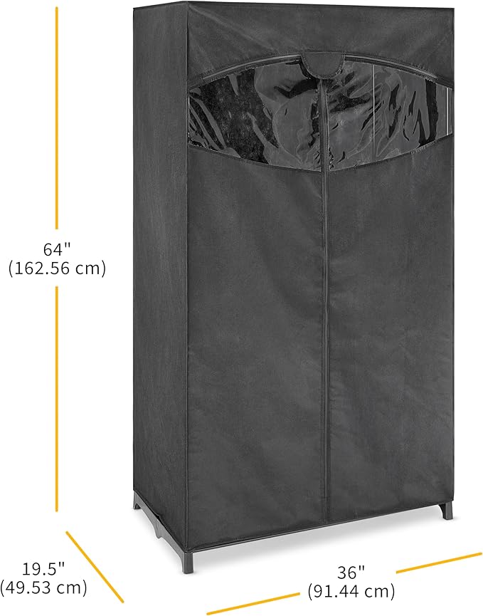 Whitmor 36-inch Clothes Closet - Double Door Portable Closet - Store Seasonal Clothing - Black Fabric Cover
