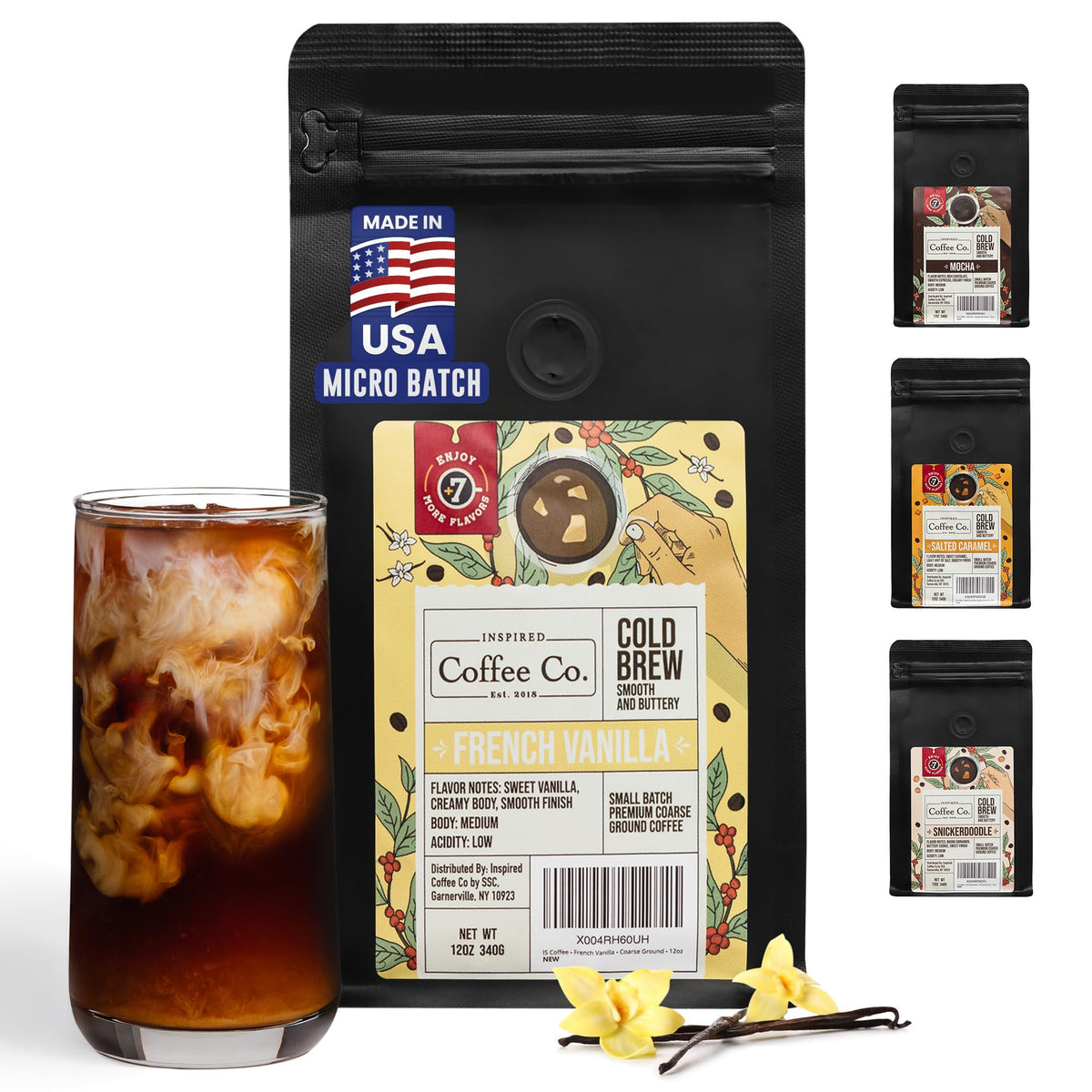 French Vanilla - 2 lb bag - Flavored Cold Brew Coffee - Inspired Coffee Co. - Coarse Ground Coffee