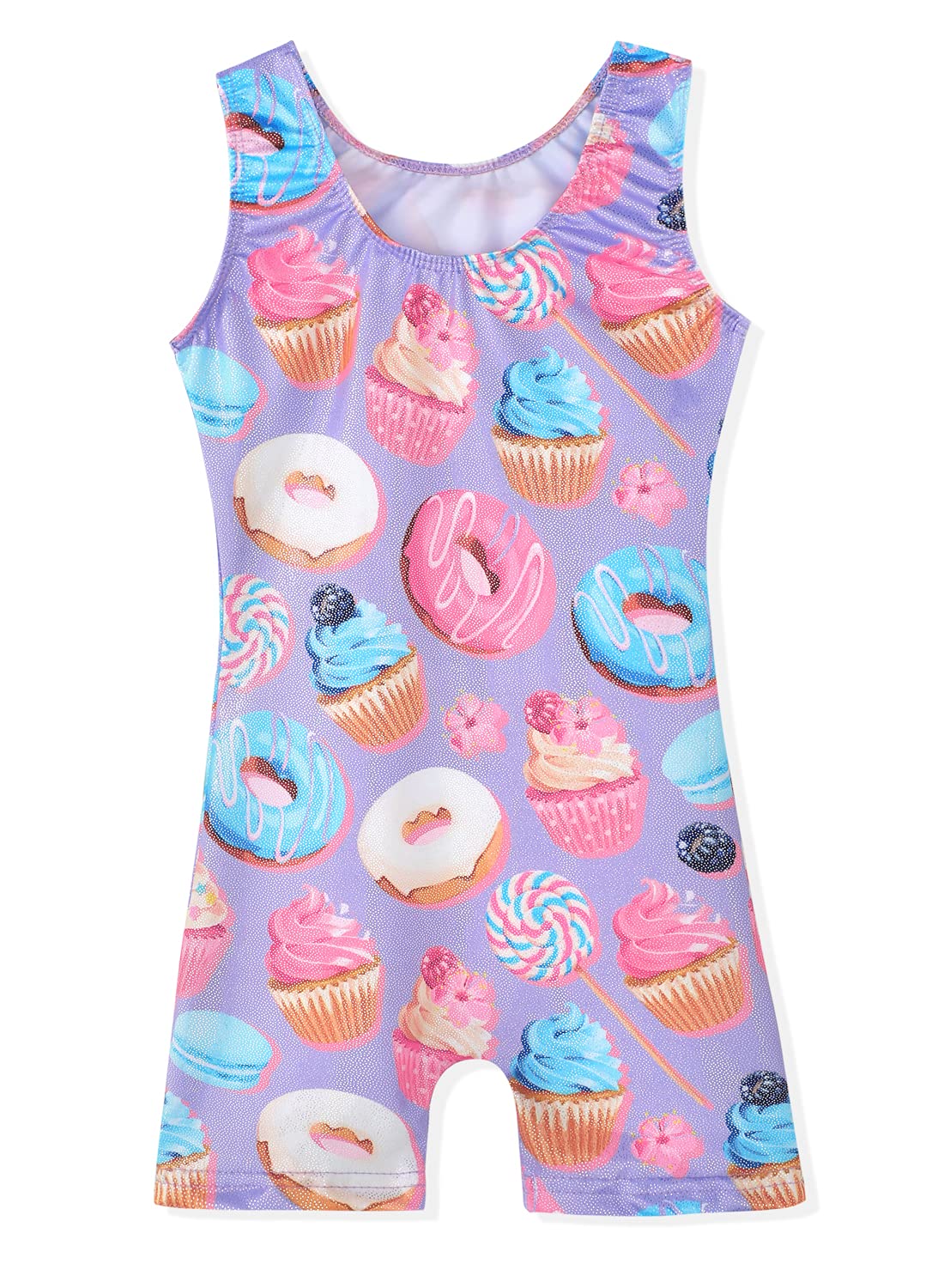 Belovance Leotards for Girls Gymnastics 9 10 Kid Child Gymnastics Biketard Athletic Dance Wear Shiny Purple Donuts (Donuts Purple, 9-10 Years)