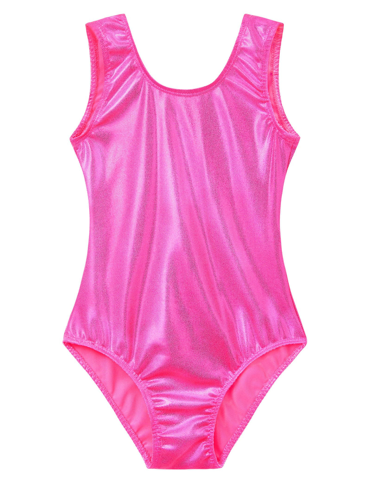 Domusgo Girls Gymnastics Leotards Size 8-9 Years Old One Piece Rose Red Shiny Sleeveless Dancewear for Training
