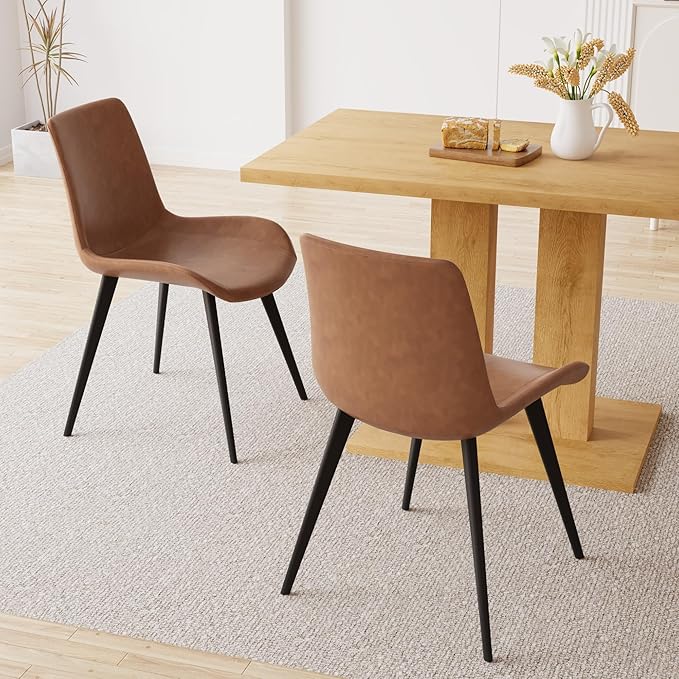 Dining Table Set for 4-6 People, 46 Inch Modern MDF Oak Kitchen Table with 4 Faux Leather Chairs, Rectangular Dining Room Table Set for Home, Small Spaces, Breakfast Nook (Oak Table + 4 Brown Chairs)
