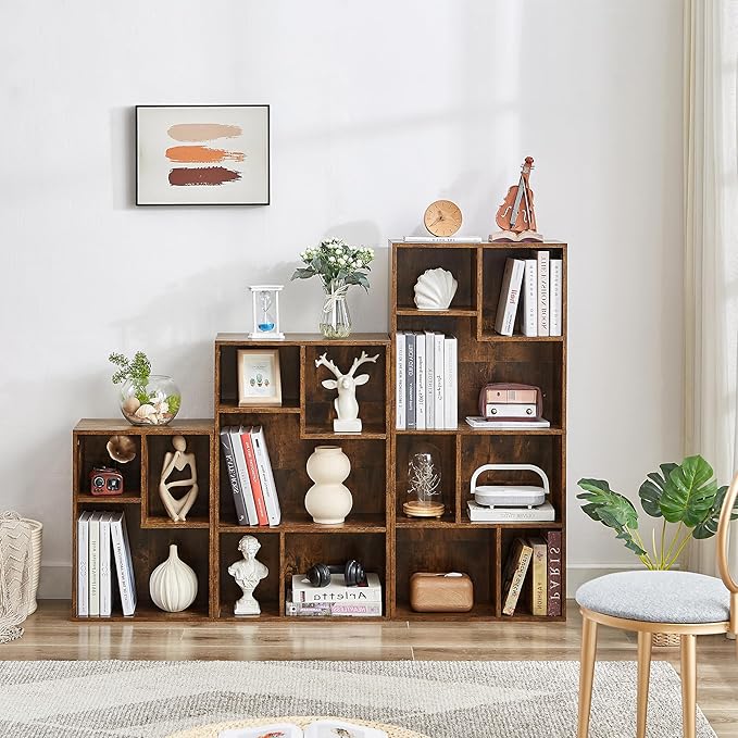VECELO Modern Bookshelf, 5 Cube Shelf, Fits Tallest Hardcovers, Horizontal Available, Storage Organzier for Home Office,Brown