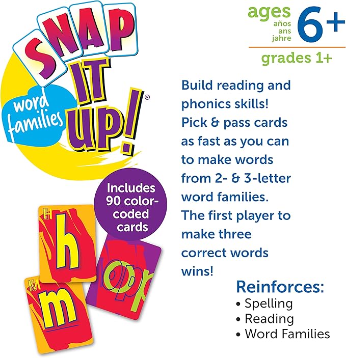 Learning Resources Snap It Up Phonics - Reading Card Game, Sight Words Flash Cards, Phonics Family Board, ABC Classroom Must Haves, Toddler Activities, Homeschool Supplies, Montessori