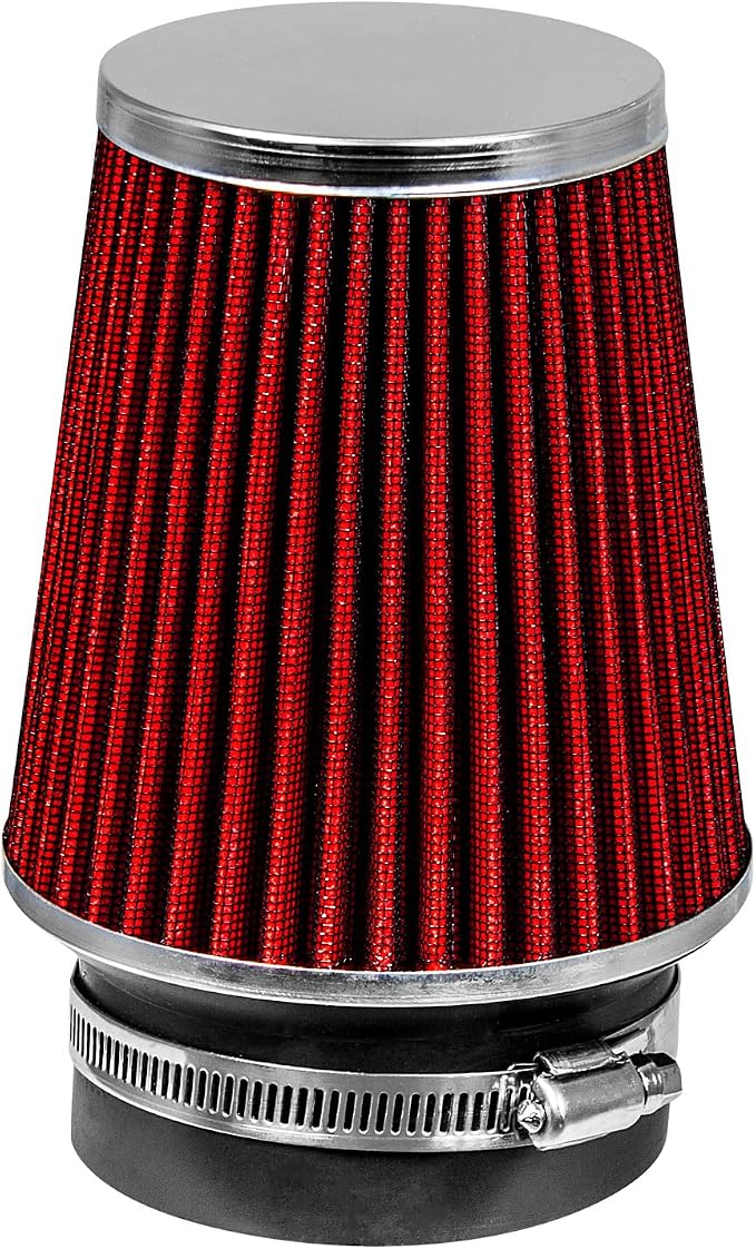 RED 3.5" 89 mm Inlet Narrow Air Cone Replacement Performance Washable Clamp-On