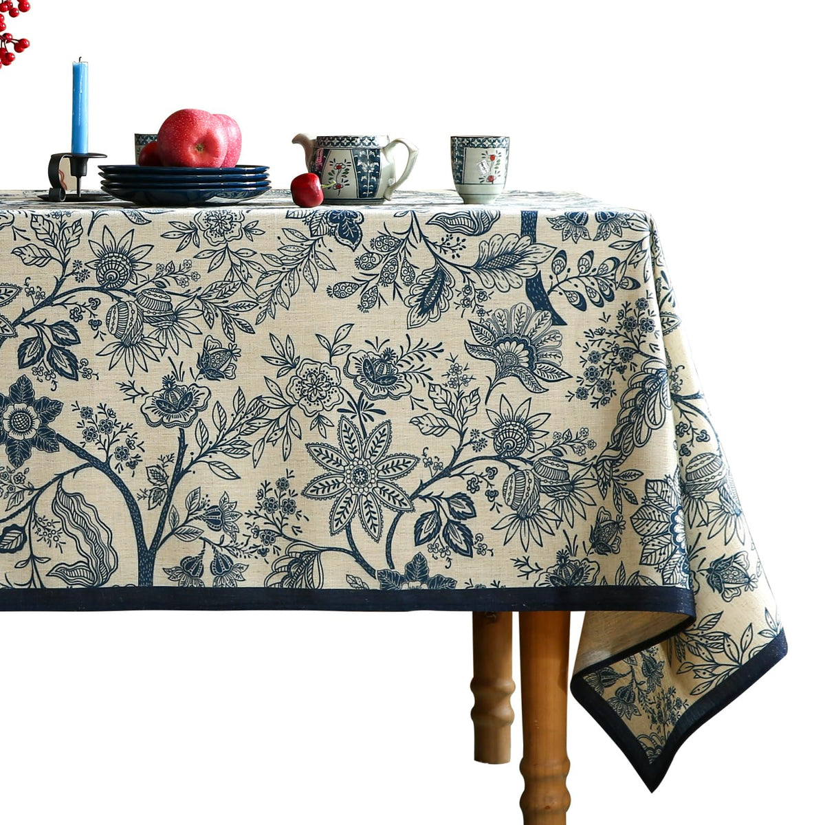 ISAENNE Designer Linen Square Large Tablecloth,67"x67"-Serenity G