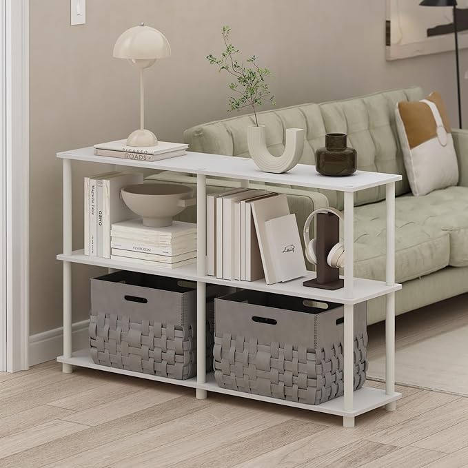 Furinno Turn-N-Tube Storage Shelves, 3-Tier 47.4 Wide Book Shelf, Corner Shelf, Toolless Open Shelves, for Organization and Storage, Living Room, Garage, Home Office, White