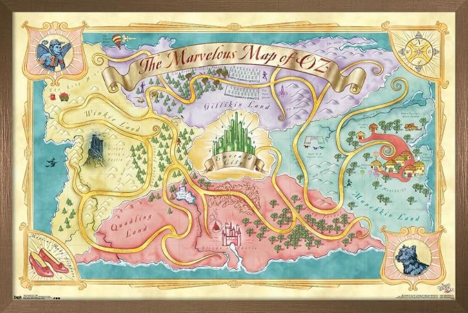 The Wizard Of Oz - Map Wall Poster, 34L" x 22.4W", Bronze Framed Version