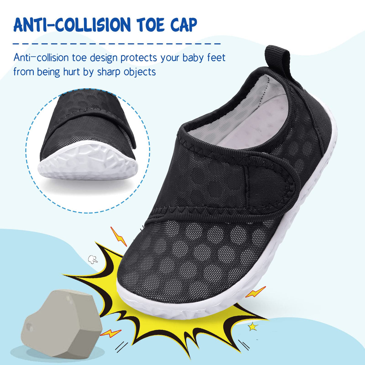 LeIsfIt Kids Water Shoes Toddler Girls Boys Swim Shoes Outdoor Quick-Dry Breathable Aqua Socks for Beach Pool Surf, Black, 1 Big Kid