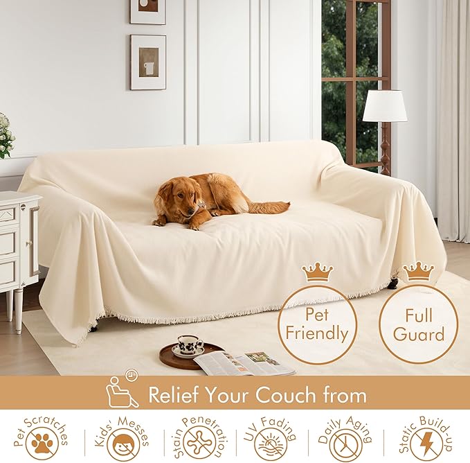 Couch Cover for 2 Cushion Couch Sofa Pet Friendly, Chenille Sectional L Shaped Sofa Cover Washable for Dogs Cats Kids, Leather Furniture Protector Slipcover Decor for Living Room, 71"x102"