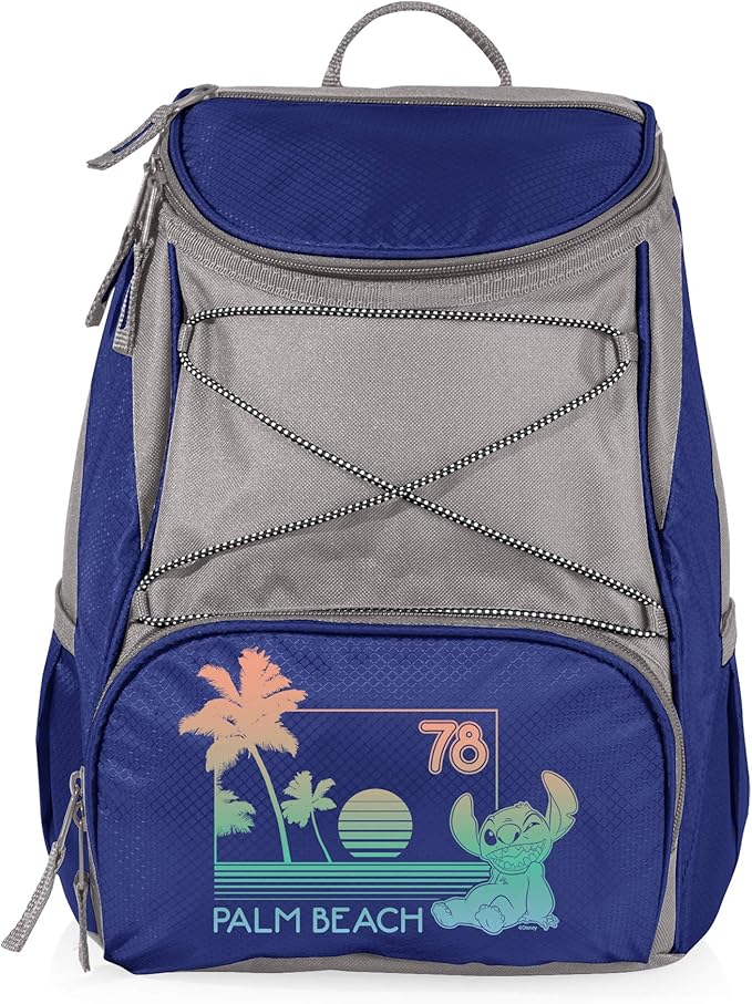 PICNIC TIME Disney Lilo & Stitch Palm Beach Backpack Cooler, Insulated Leakproof Soft Cooler, Waterproof Lunch Bag, Portable Travel Ice Chest (Navy Blue with Gray Accents)